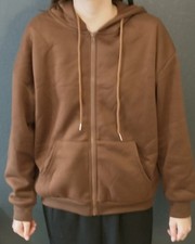 Women's SHEIN Medium Brown Full Zip Sweatshirt Hoodie Pockets Trendy Cute