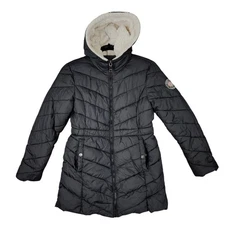 Madden NYC Puffer Coat sz M 10/12 Women Jacket Faux Fur Hooded Winter Sherpa