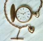 Antique Vtg 16s ELGIN 15j Grade 312 Bates & Bacon HUNTER Case POCKET WATCH w/Fob
