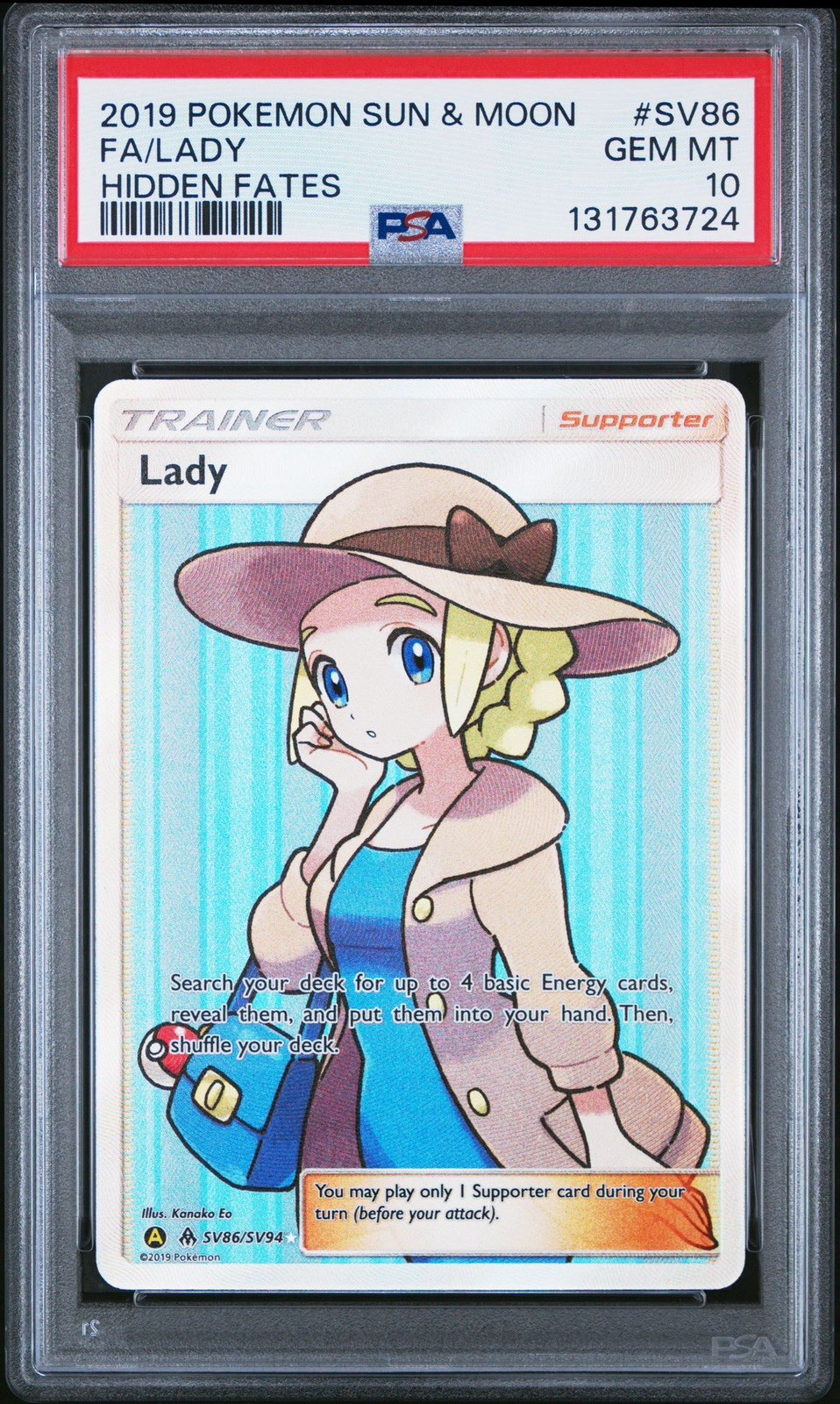 2019 POKEMON SUN & MOON HIDDEN FATES #SV86 FA/LADY PSA 10