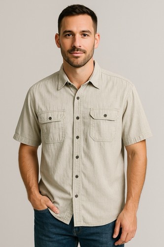 Croft & Barrow 3XLT Button Collared Short Sleeve Tan Khaki Shirt Island Collect