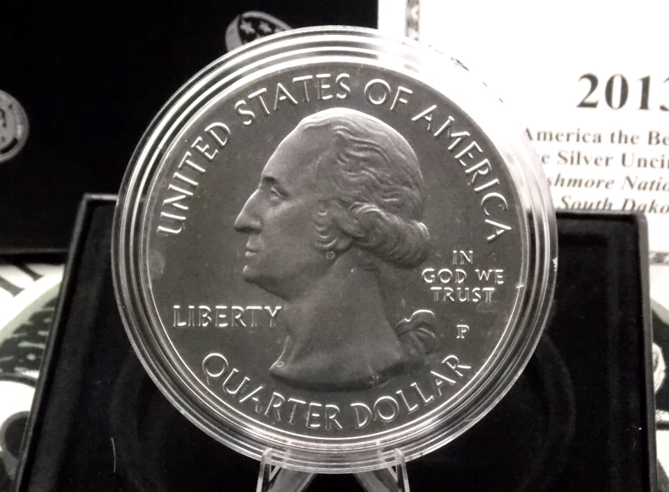 2013 "P" ATB 5oz .999 Silver *MT RUSHMORE* 25c Box & COA America the Beautiful - Image 2 of 4