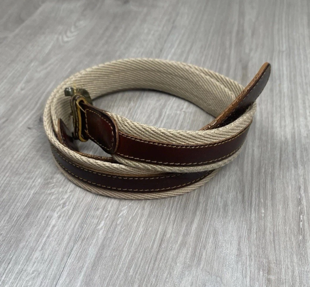 Christian Dior Ceinture Homme 30 Toile et Cuir Laiton Boucle Preppy Golf LIRE