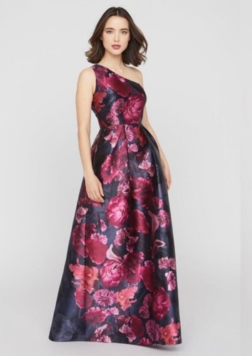 Kay Unger Diana One Shoulder Mikado Gown size 14 floor length
