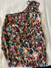Forever 21 Multicolor Abstract One Shoulder Tie Waist Sleeveless Mini Dress M