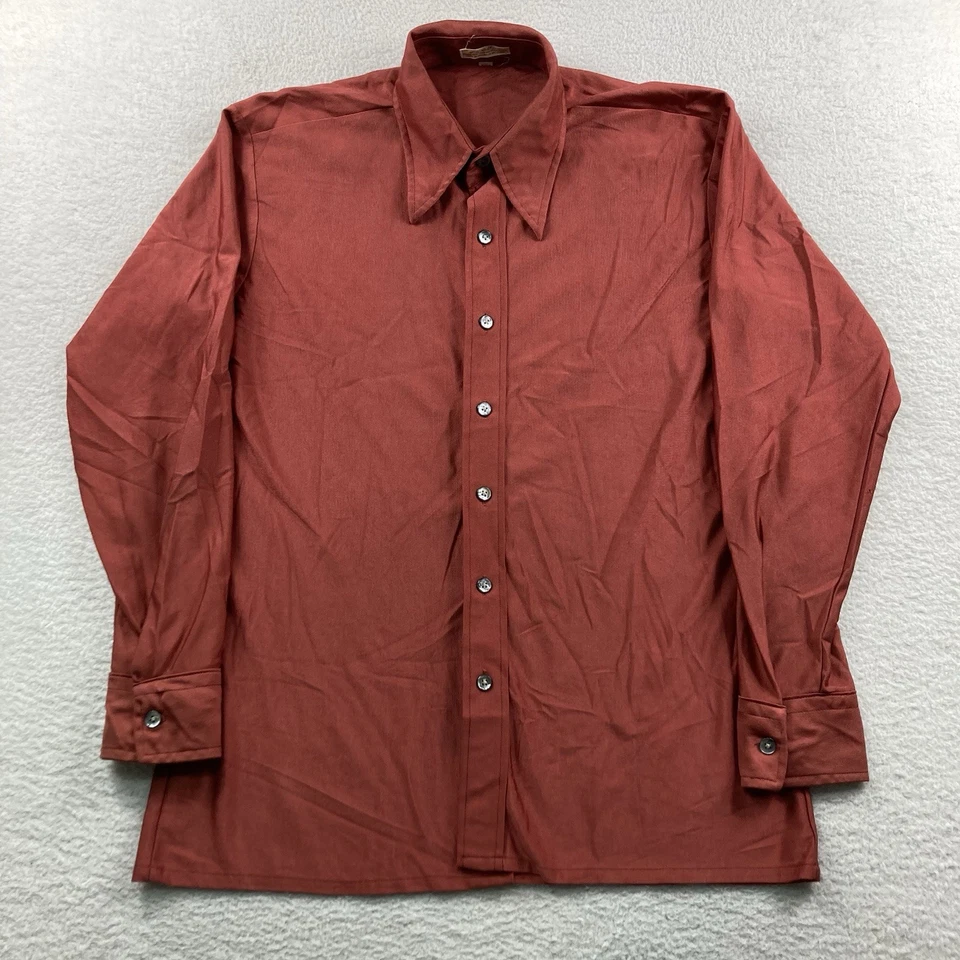 Camisa Botón Vintage Años 70 Para Hombre Grande Roja Manga Larga Disco Qiana Cuello Daga Foto 2 de 4