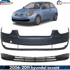 Front Bumper Cover Fascia & Bumper Lower Grille Kit For 2006-2011 Hyundai Accent