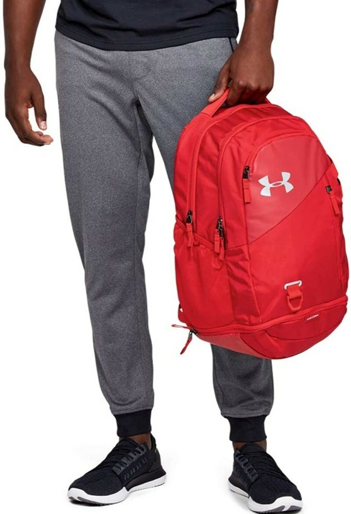 Under Armour Hustle 4.0 Storm Backpack for School Work Gym Travel in Red Silver