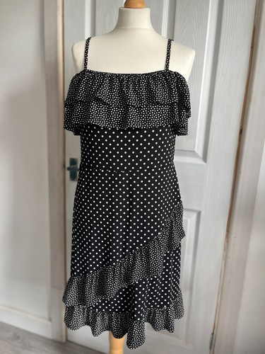 Oasis Strappy Polka Dot Frill Layered Dress Size Large