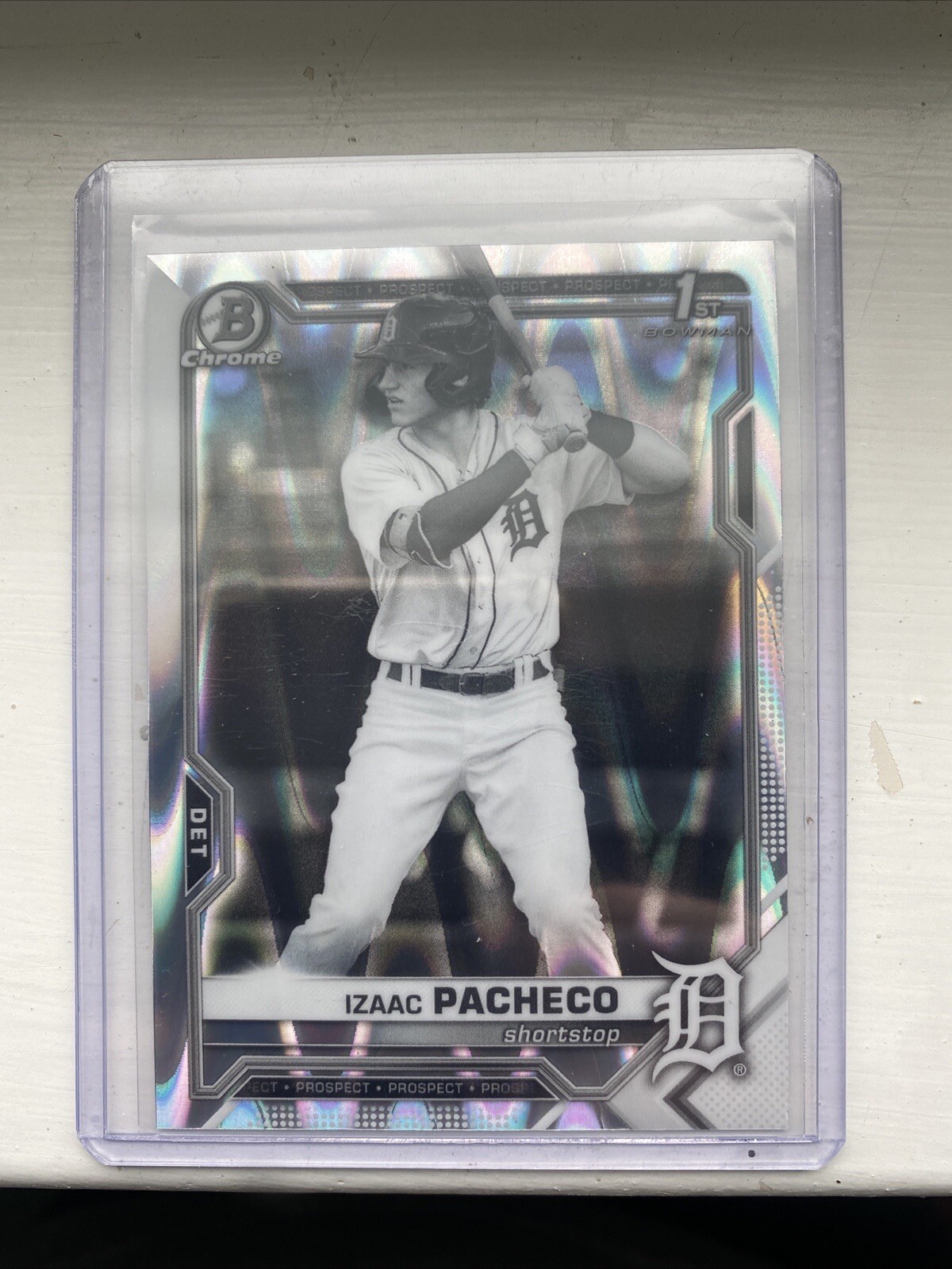 2021 Bowman Chrome Baseball Izaac Pacheco Black And White Raywave