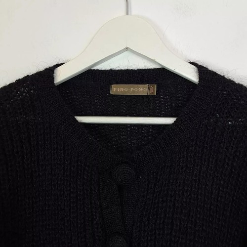 Vintage Mohair Cardigan Size S Oversized Chunky Knit Ribbed Black Fluffy Sweater - Picture 3 of 4