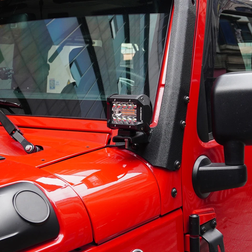 Par de luces de trabajo LED AUXBEAM 4" 6 modos blanco/ámbar para camioneta Chevy Dodge GMC Foto 2 de 4