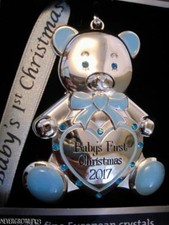 2017 BABY'S 1ST FIRST CHRISTMAS BOY SILVER ORNAMENT EUROPEAN CRYSTALS NIB