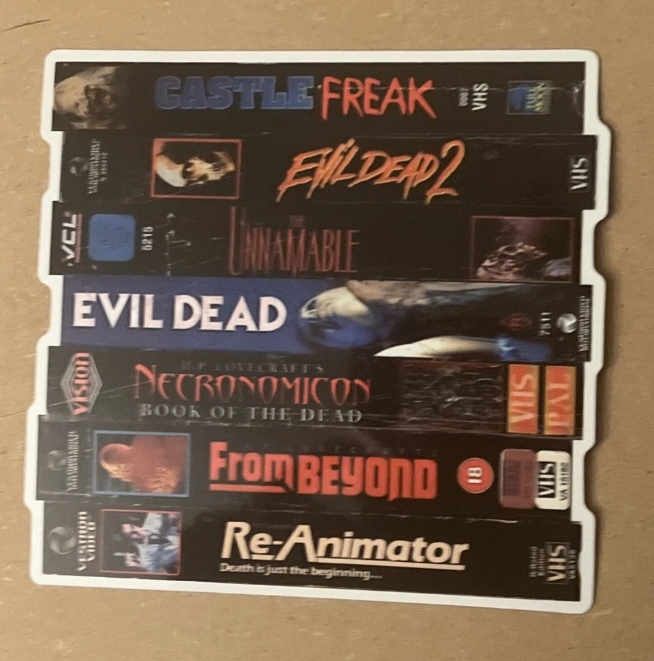 Set Of 2 1980s Horror VHS Stack Sticker Halloween Evil Dead HP Lovecraft Shinin - Image 4 of 4