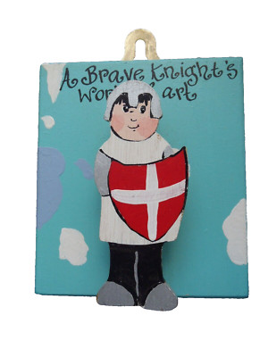 ENGELHÜHNER Holzklammerschild ''Ein tapferes Ritterkunstwerk'' zum Aufhängen von Kunstwerken