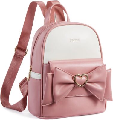 Telena Mini Backpack for Girls Womens Cute Bowknot Small Pink-white 