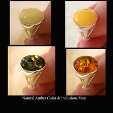 BALTIC GREEN BUTTERSCOTCH or HONEY AMBER  STERLING SILVER HANDMADE RING