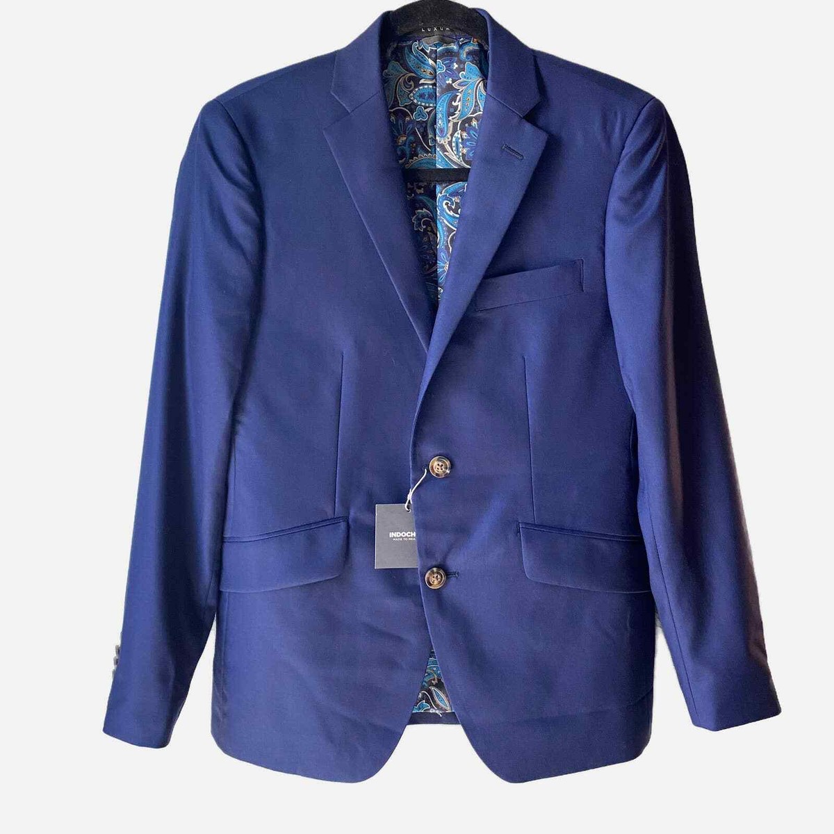 NWT INDOCHINO Navy Blue Wool Cashmere Blazer with Paisley Lining