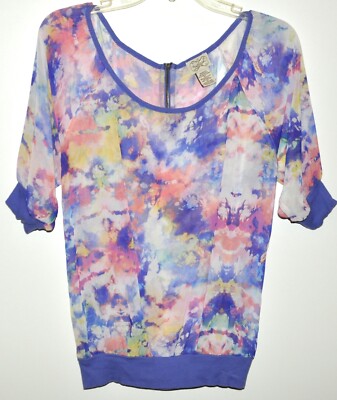 Eyelash Couture Multicolor Watercolor Design Womens Blouse Sz Medium EUC
