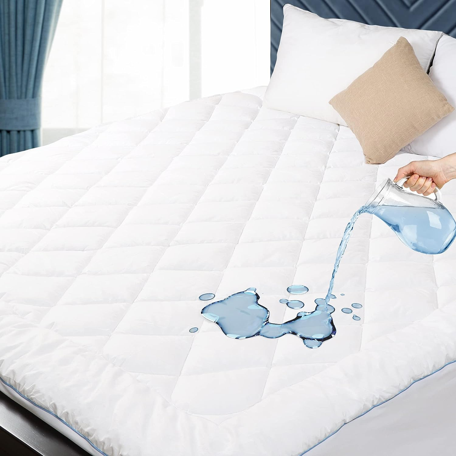 Mattress Protector Waterproof Cotton Quilted Matress Pad Bed Cover Extra Deep Po-image