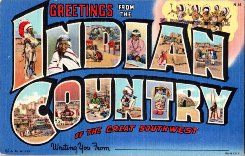 Vintage Greetings Postcard Indian Country Linen Card Unposted Multi Images