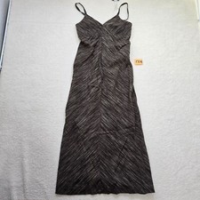 Old Navy Maxi Dress Womens Size 2 Brown White Linen Blend Spaghetti Strap READ