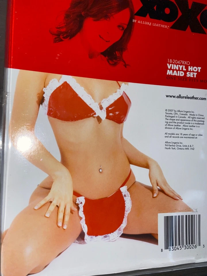 Sexy Rojo Francés Conjunto Vinilo Encaje PVC Talla Única Sujetador y Delantal Caliente Ann Summers Foto 2 de 4