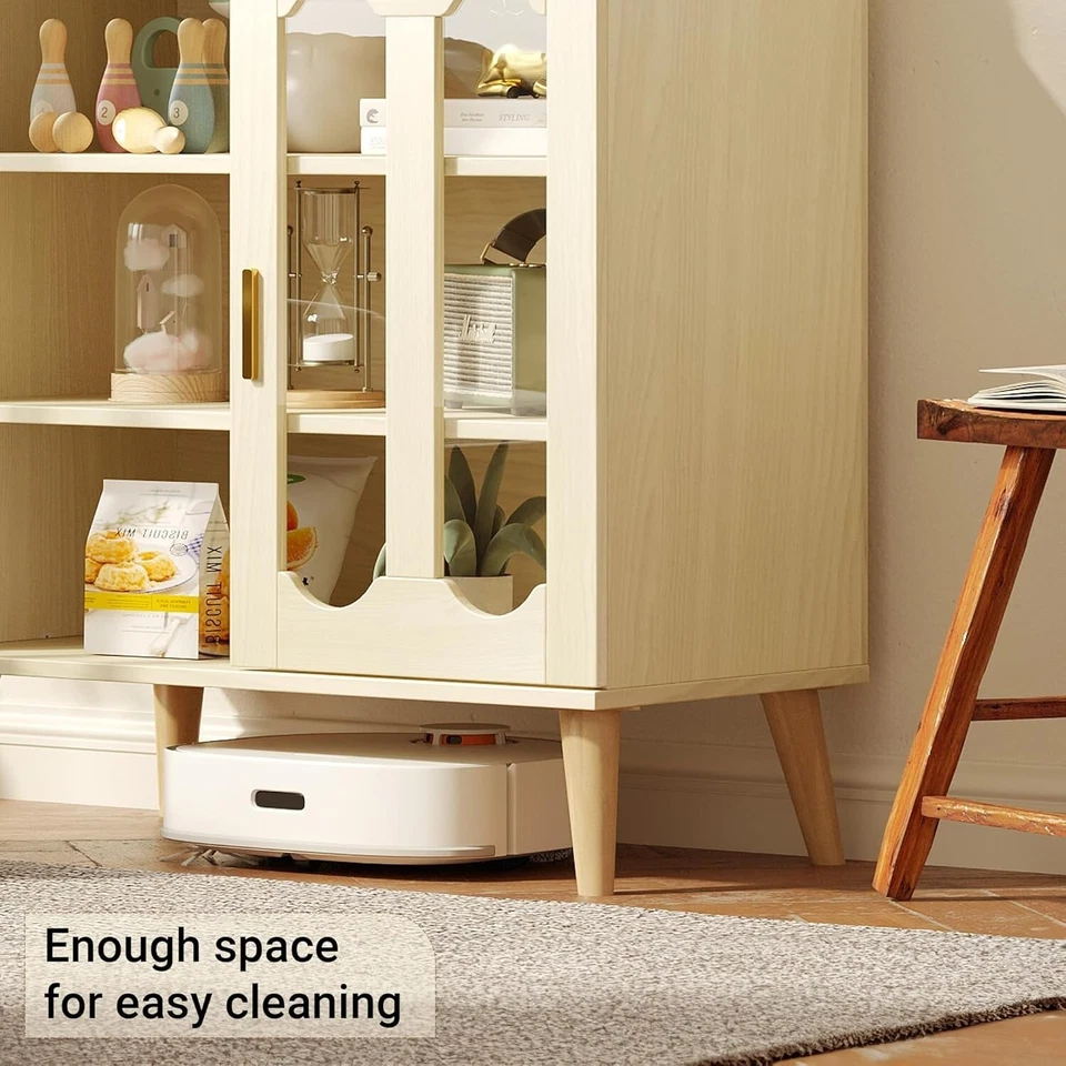 Gabinete de buffet de madera lavado claro y exhibición de almacenamiento - Gabinete de almacenamiento de cocina bronceado Foto 4 de 4