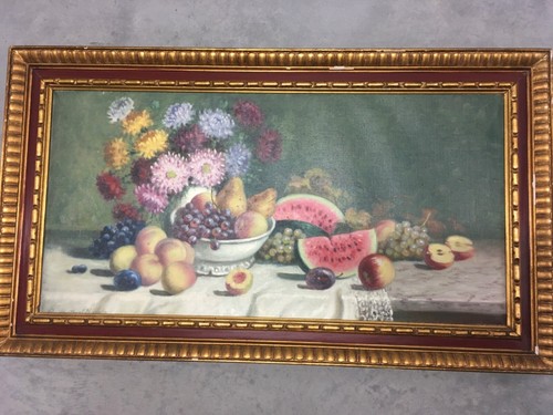 ROSENTHAL KAIROLY Oil on Canvas Still Life depicting a platter of fruit -flowers - Picture 2 of 17