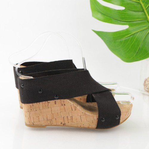 Lucky Brand Women's Miller2 Sandal Size 6.5 Cork Wedge Heel Platform Black Shoe - 第 4/13 張圖片
