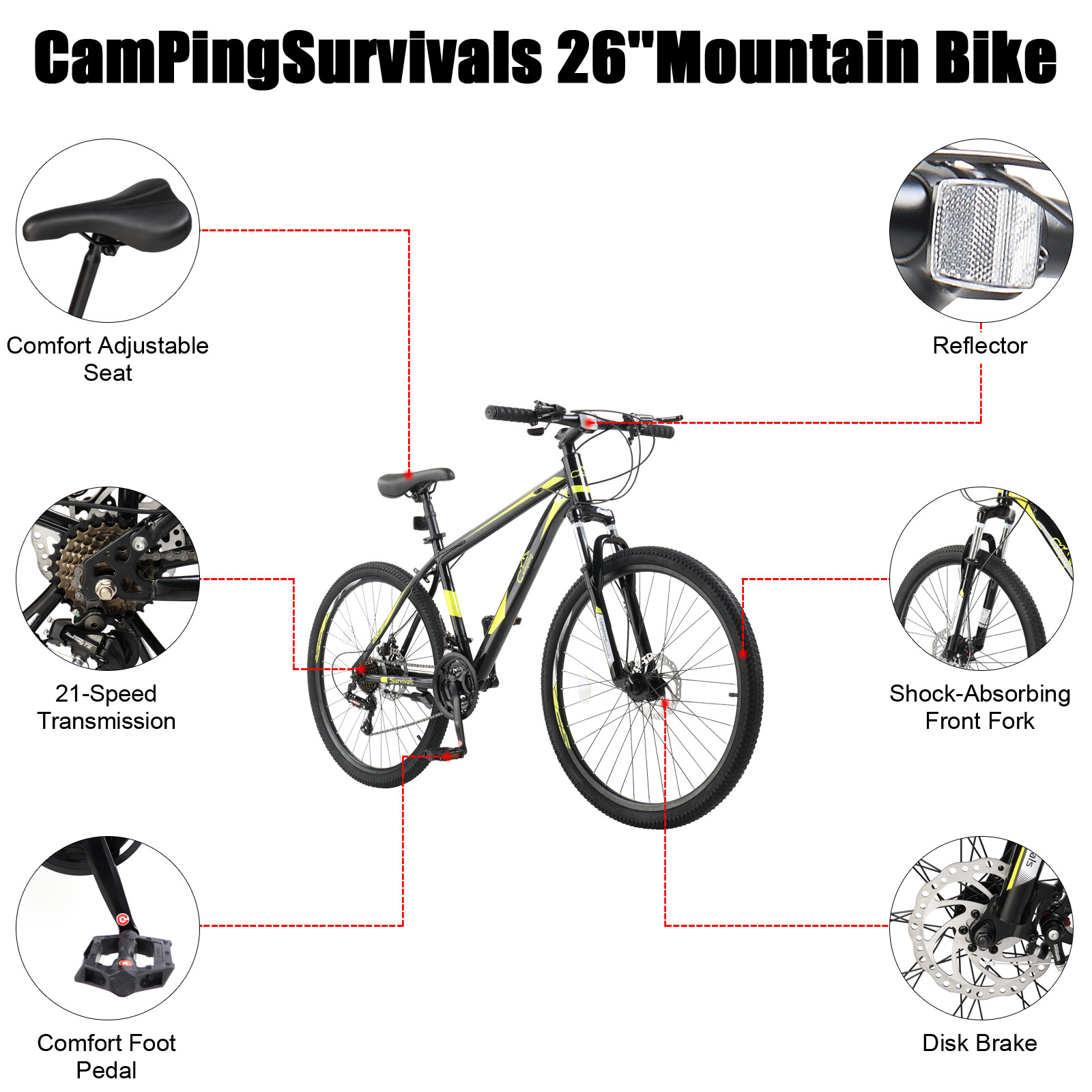 Men Women Mountain Bike Bicycle Front Suspension 26 inch Wheels 21