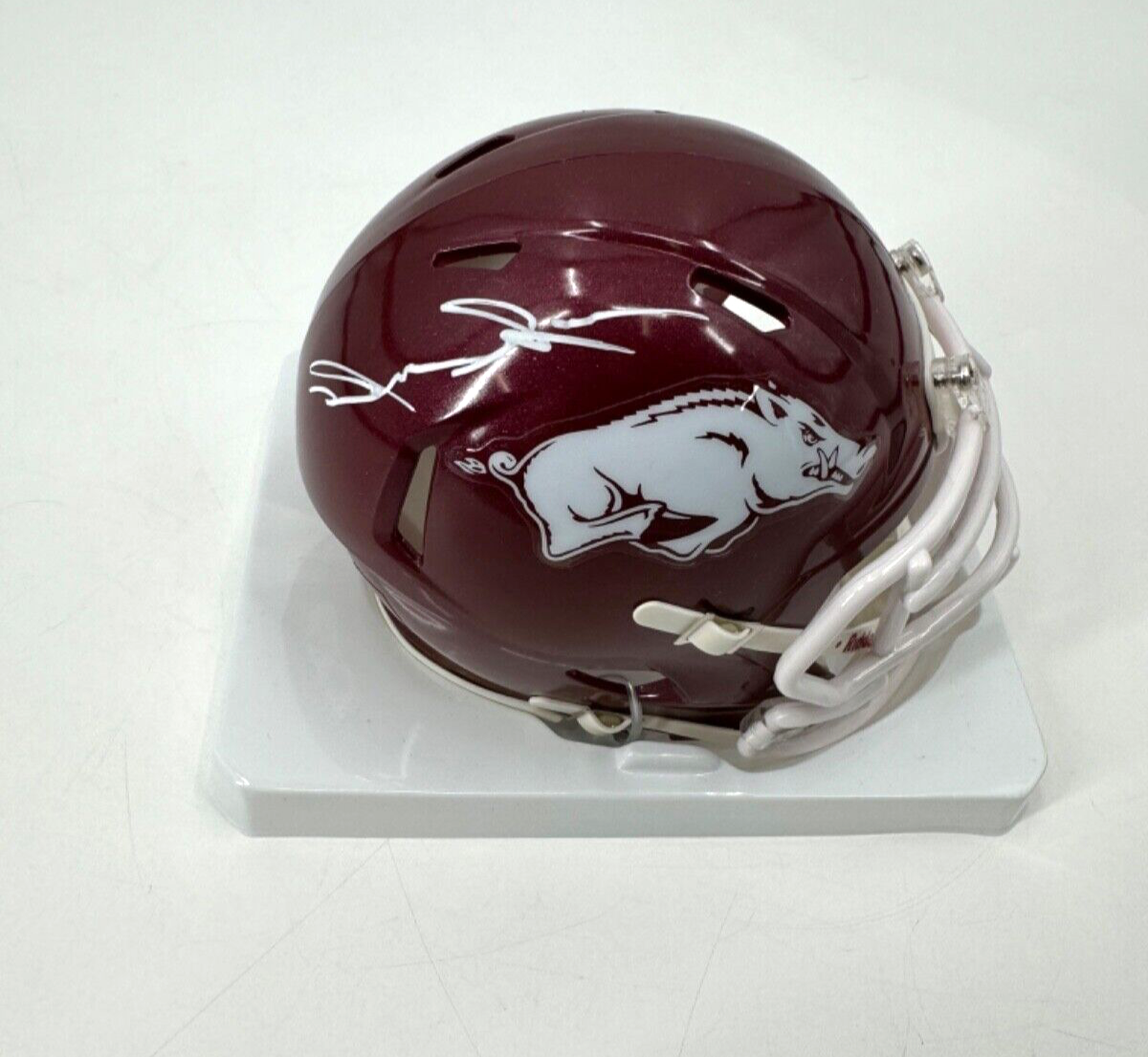 DREW SANDERS Autographed Signed Arkansas Razorbacks MINI HELMET BECKETT WITNESS COA 