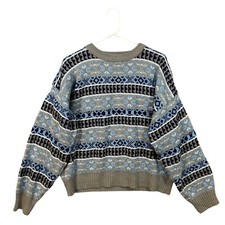 Towncraft Sweater Men Size L Grandpa Classic Crewneck Geometric Pullover EUC