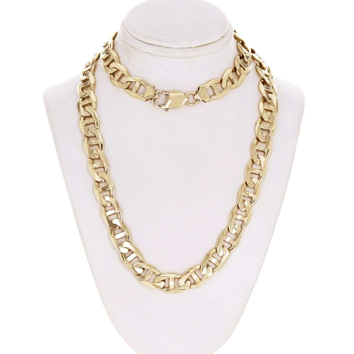 14k Yellow Gold Solid Concave Mariner Chain Necklace 24