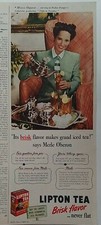 1944 Lipton tea bags brisk flavor Merle Oberon night in Paradise ad