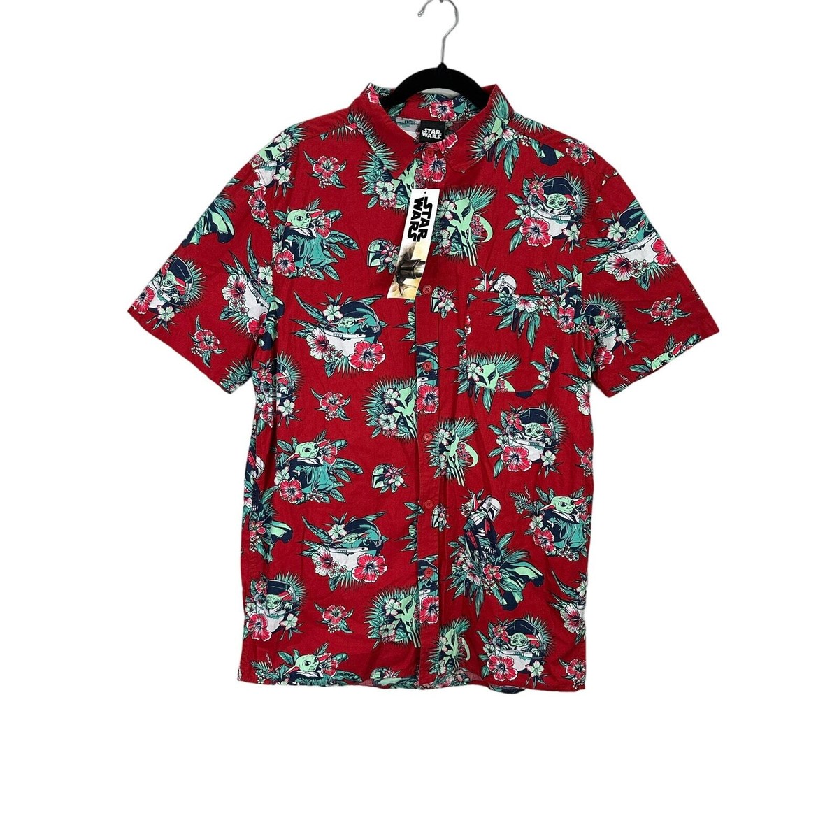 Star Wars NWT Baby Yoda Mandalorian Hawaiian Tropical Button Down