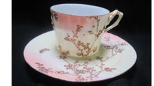 Mini Yellow & Pink Lemonade Cup & Saucer 4.75" Japan Signed
