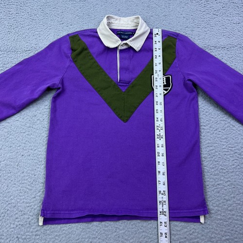 Ralph Lauren Rugby Shirt Youth M Shirt Long Sleeve Purple V Stripe Patch Logo - Picture 9 of 12
