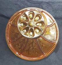 Vintage Large Indiana Amber Glass Deviled Egg Divided Relish Tray Preowned 