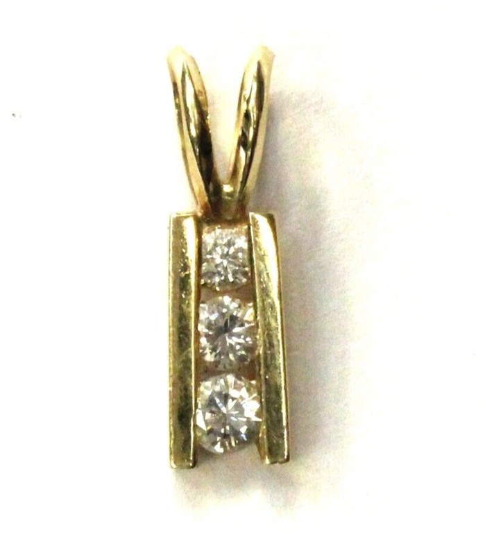 14k yellow gold .45ct SI1 H diamond 3 stone pendant necklace 1.6g estate