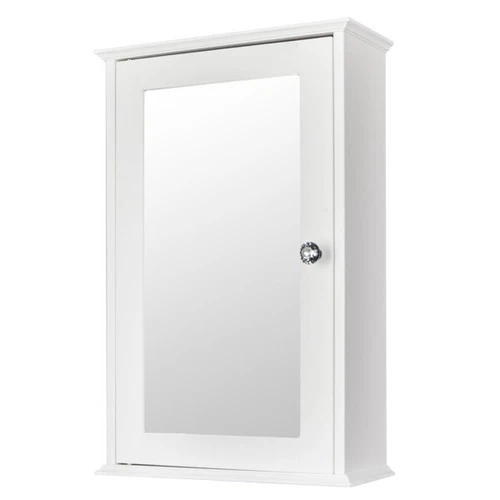 Adjustable Shelf White Single Door Mirror Indoor Bathroom Wall Mounted Cabinet - Picture 7 of 15