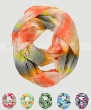 Wave Texture Tie Dye Block Circle Loop Wrap Infinity Scarf Multi Color Soft