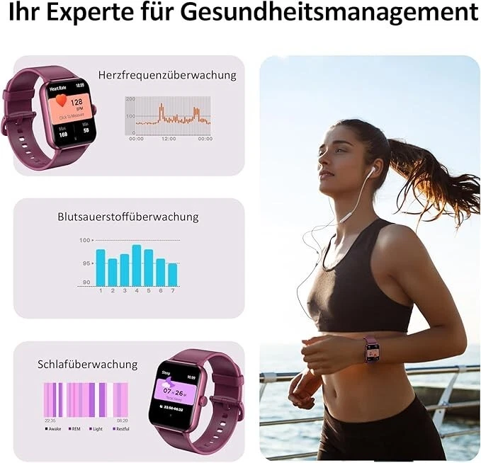 Smartwatch Damen mit Telefonfunktion für Android iOS,Sportuhr Schrittzähler DE - Bild 3 von 4