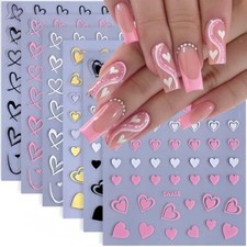 6 Sheets Valentine's Day Nail Stickers for Nail Art Heart Nail Love Heart Style