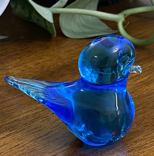 Vintage Bird Art Glass Cobalt Blue Chick Paperweight Eneryda Sweden 2” - Picture 3 of 6