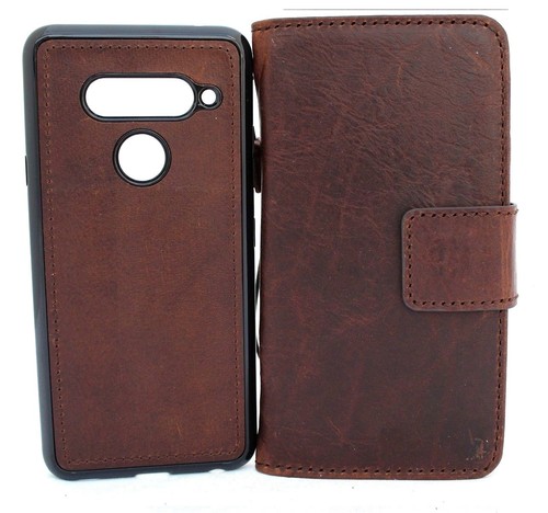 Funda de cuero genuino ajustada a LG V40 cartera portalibro magnético extraíble identificación - Imagen 2 de 9