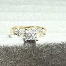 14k .50 carat Solid Yellow Gold Princess Cluster Diamond Engagement Ring Size 7