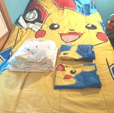 Pokemon Pikichu Pokeball Comforter Twin Sheet Set Flat  Fitted 2 Pillow Cases