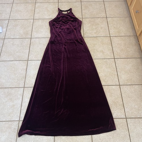 Vintage 90s Y2K Velvet Maxi Dress Womens 12 Burgundy Evening Gown Prom Beaded - Picture 3 of 9