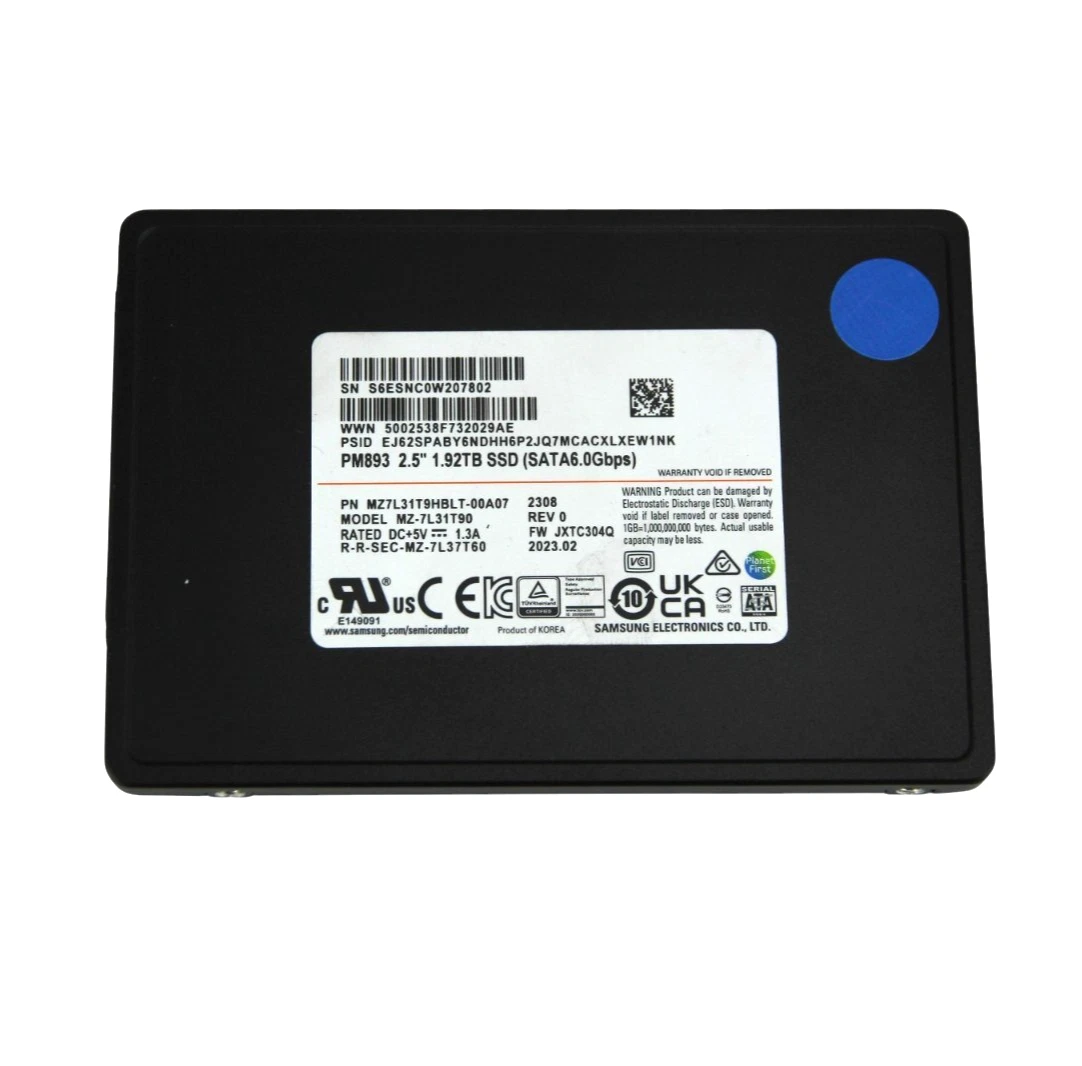 Samsung PM893 1.92TB SATA 6Gb/s 2.5” SSD MZ7L31T9HBLT-00A07 (90-99